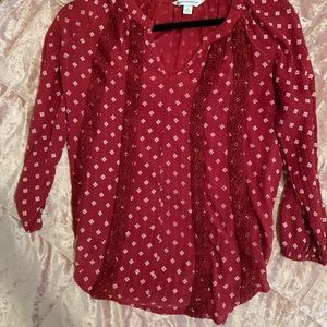 V neck red blouse